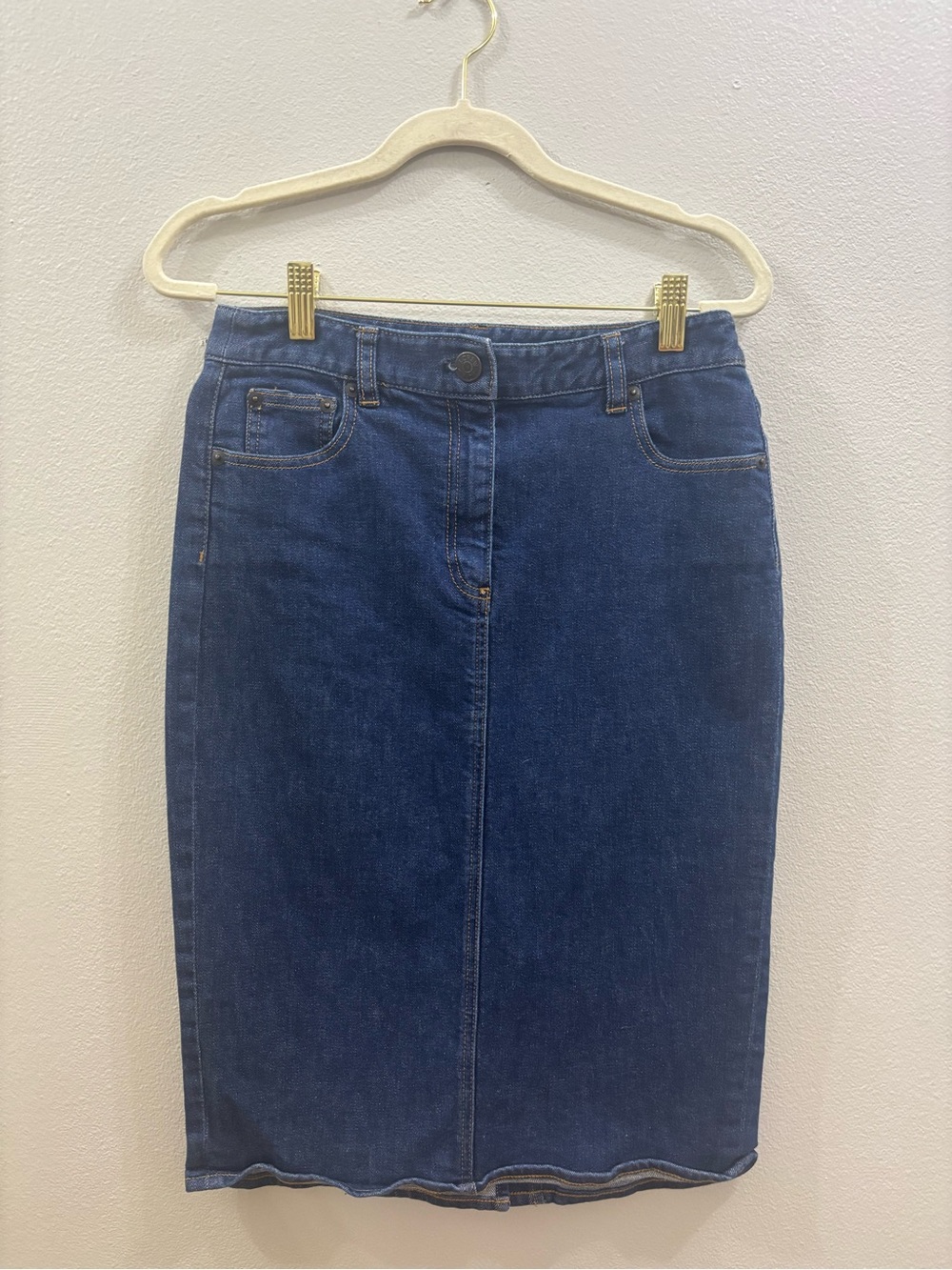 J crew Mid-Length Blue Denim Skirt with Front Seam - Picture 2 of 4